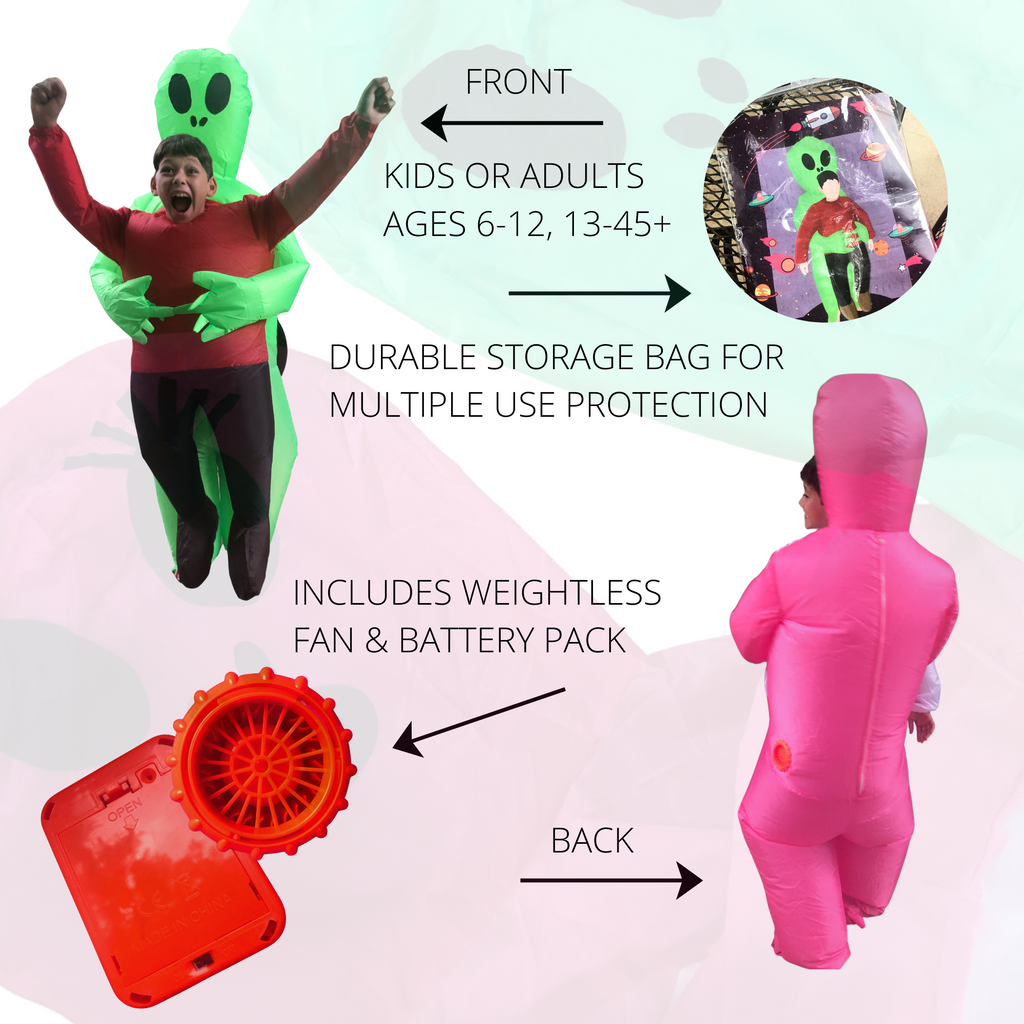Green Inflatable Alien Halloween Costume for Adults – Funny Blow Up Suit
